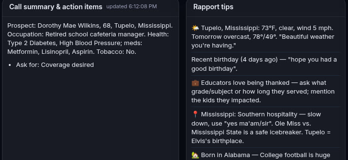 Call summary and rapport tips